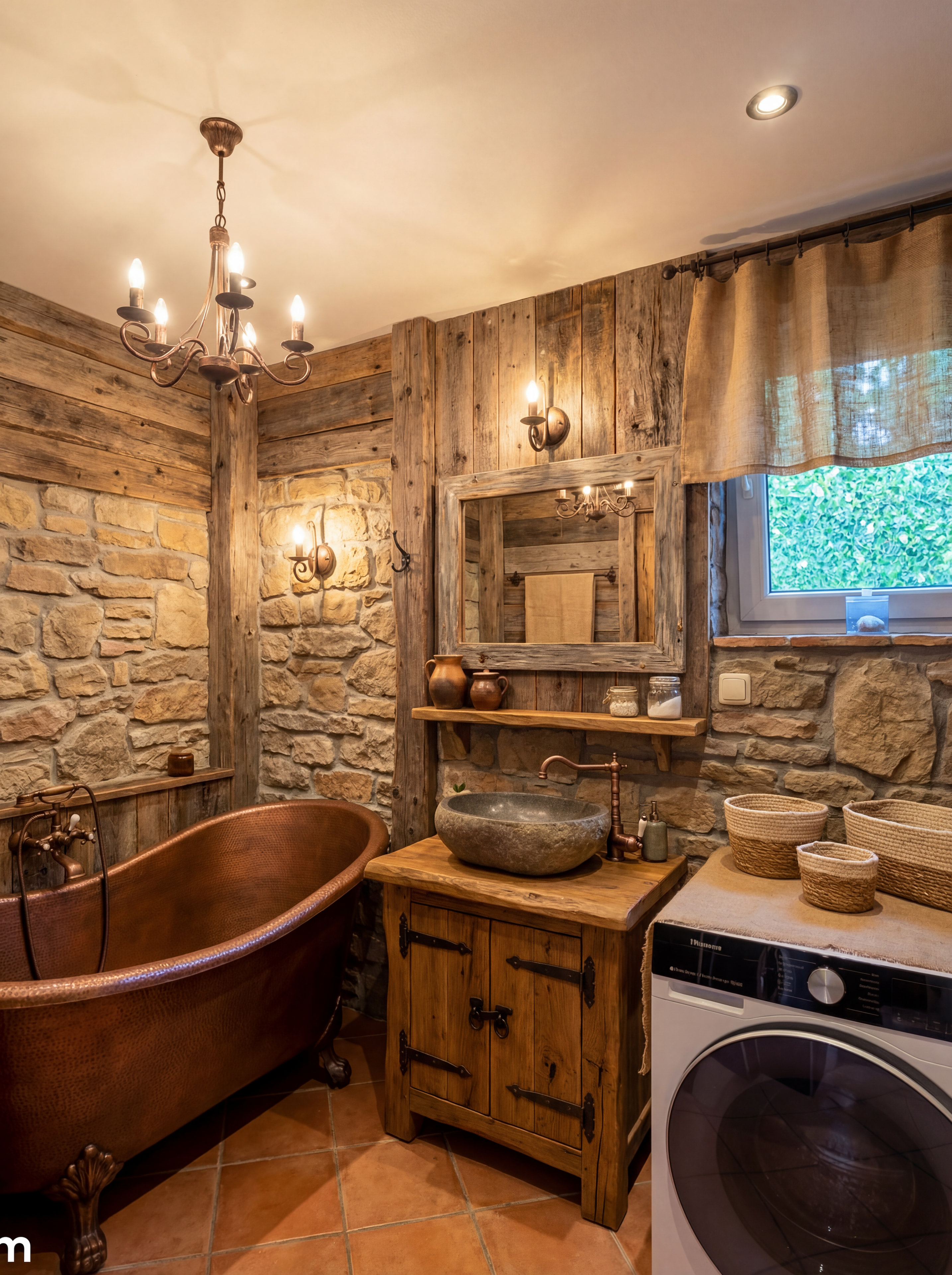 Widok rustic bathroom indoor edytowany przez AI dla nowy2.