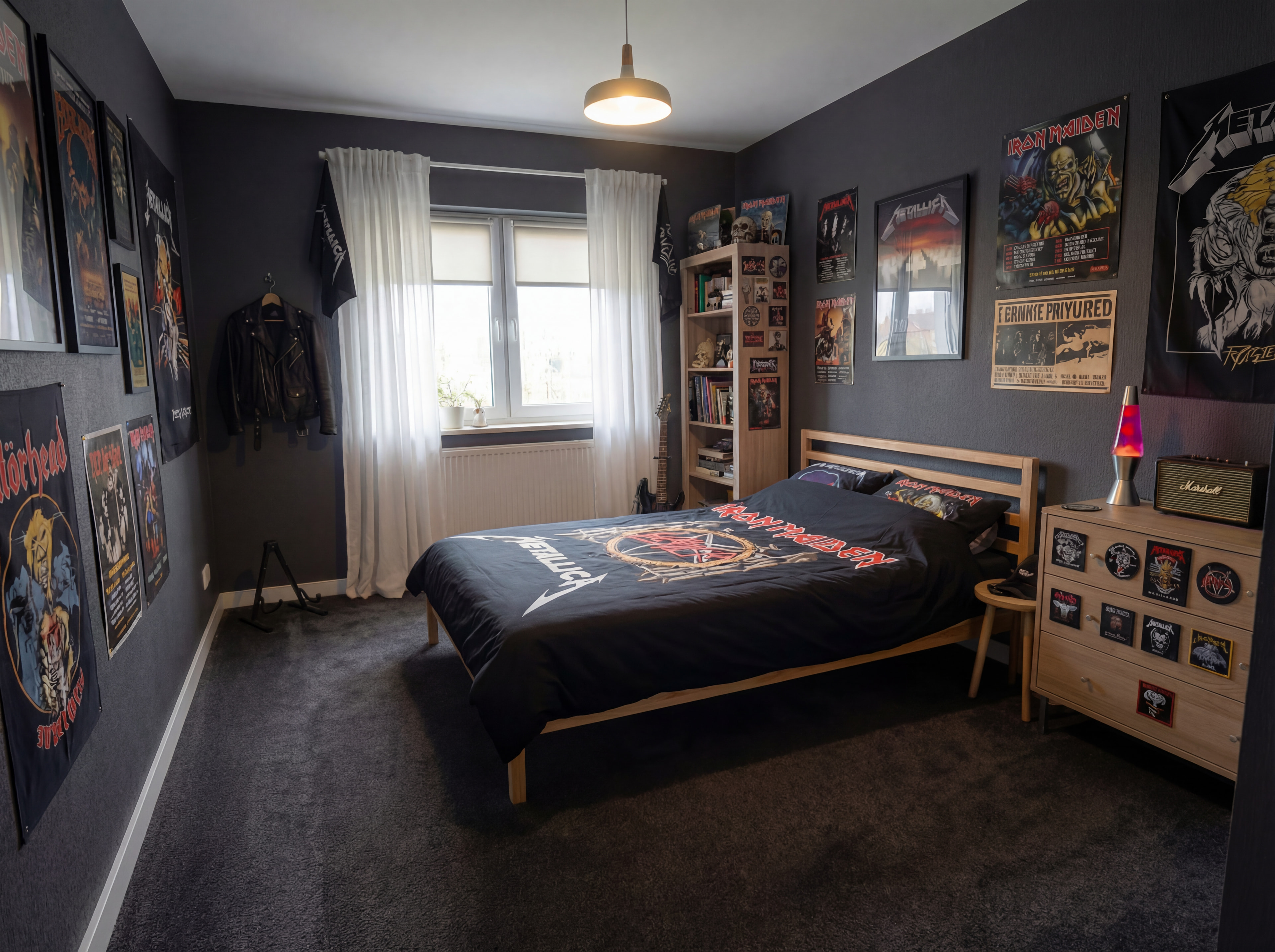 Widok eclectic bedroom indoor edytowany przez AI dla nowy projekt.