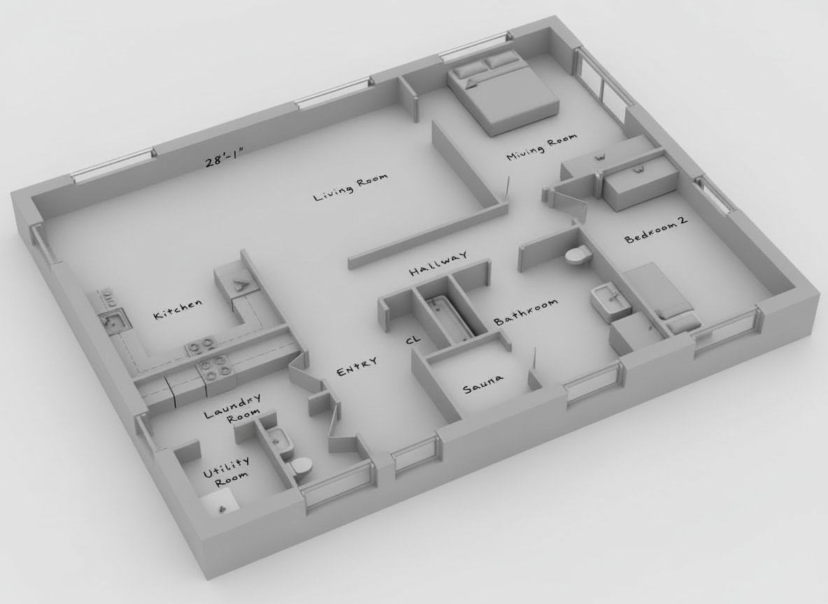 Widok floor plan edytowany przez AI dla Piękny Dom w Warszawie.