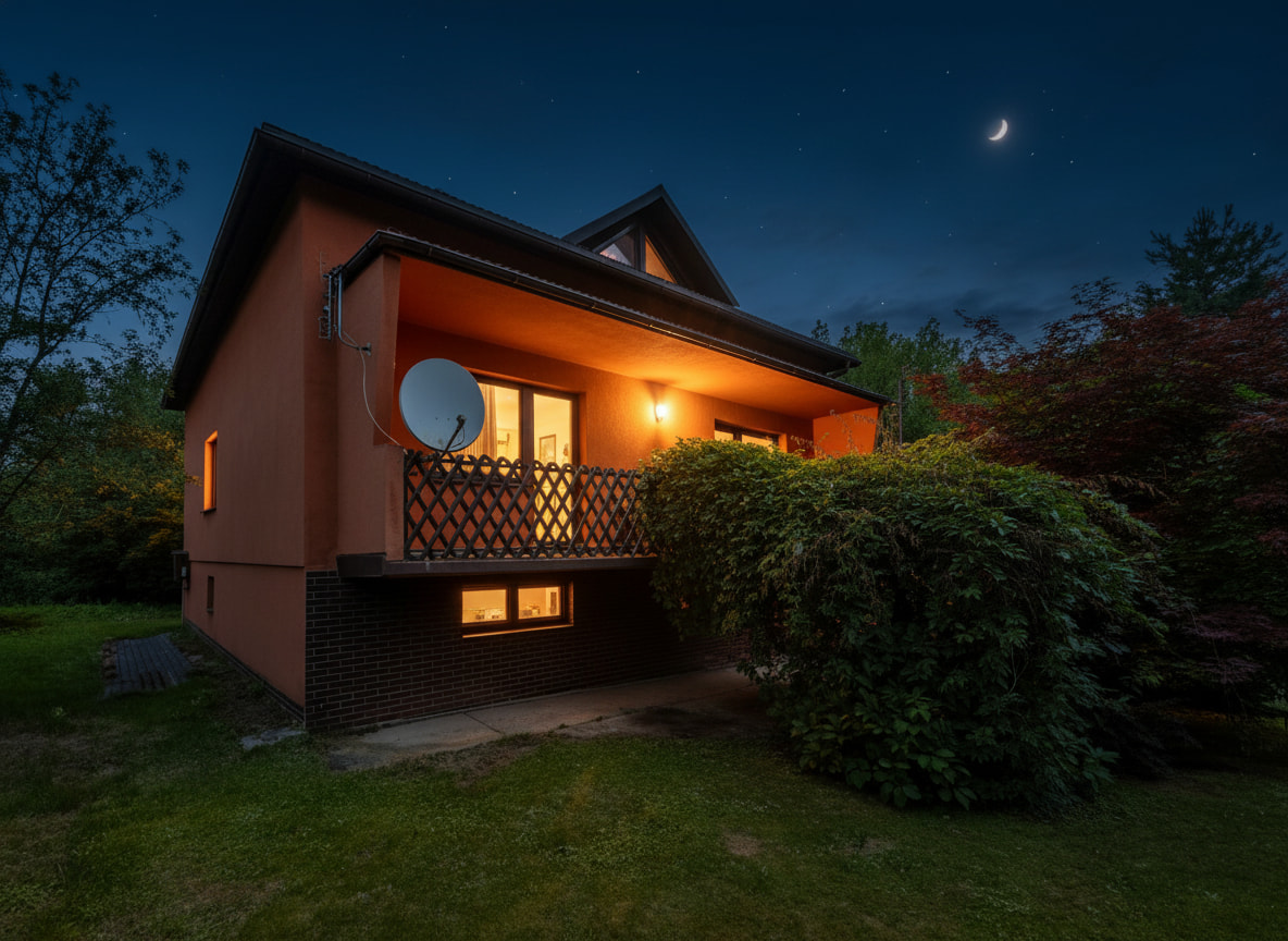 Widok traditional detached house outdoor edytowany przez AI dla Piękny Dom w Warszawie.